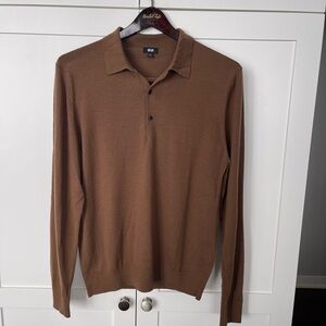 Uniqlo Men’s Brown Knit Wool Long Sleeved Polo Size Large